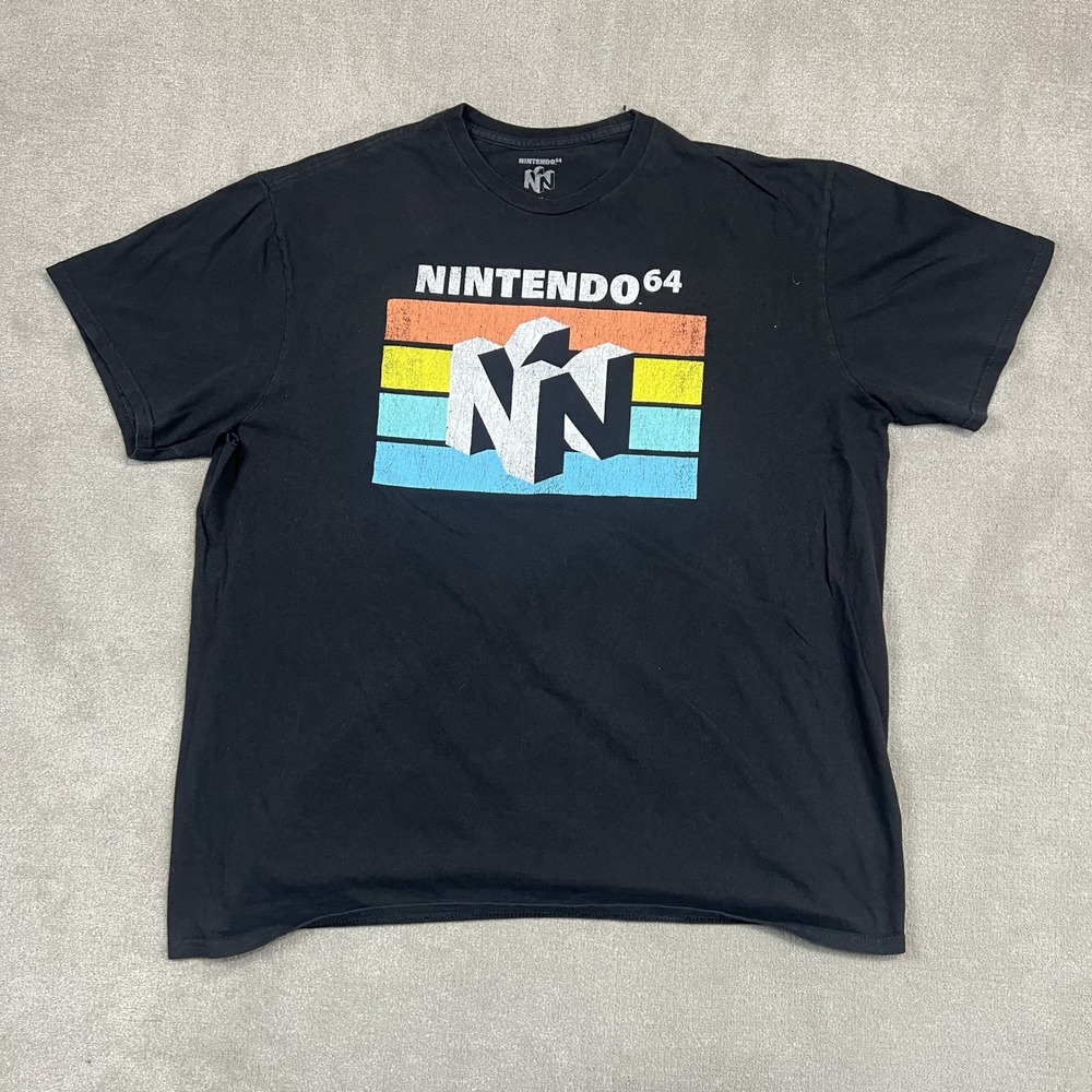 Nintendo T-Shirt Mens XL Black N64 Retro Logo Graphic Short Sleeve 100% Cotton